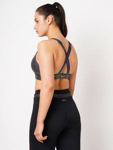 One Step Ahead Black Holo Sports Bra BODD ACTIVE