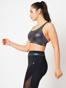 One Step Ahead Black Holo Sports Bra BODD ACTIVE