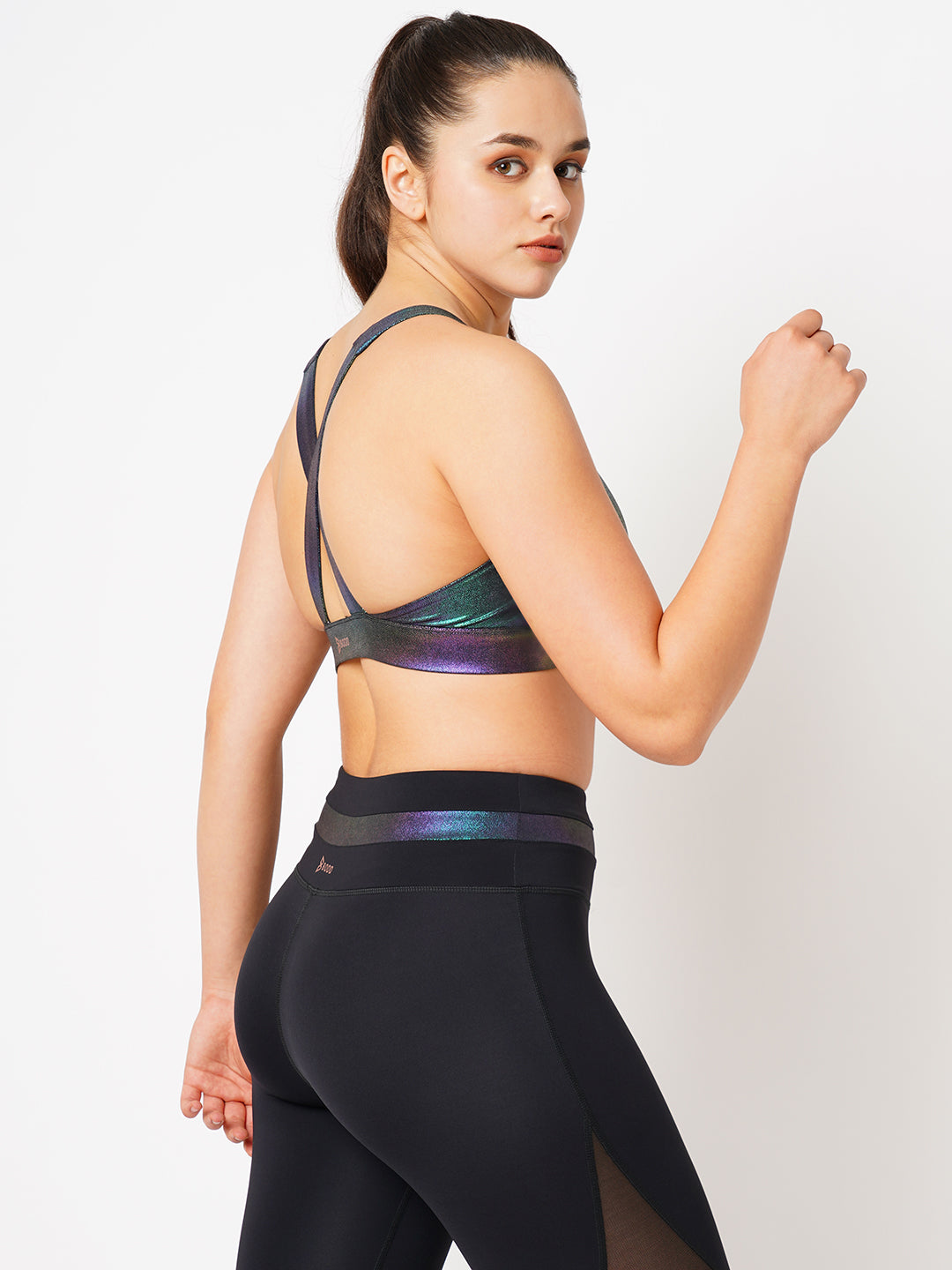 One Step Ahead Black Holo Sports Bra BODD ACTIVE