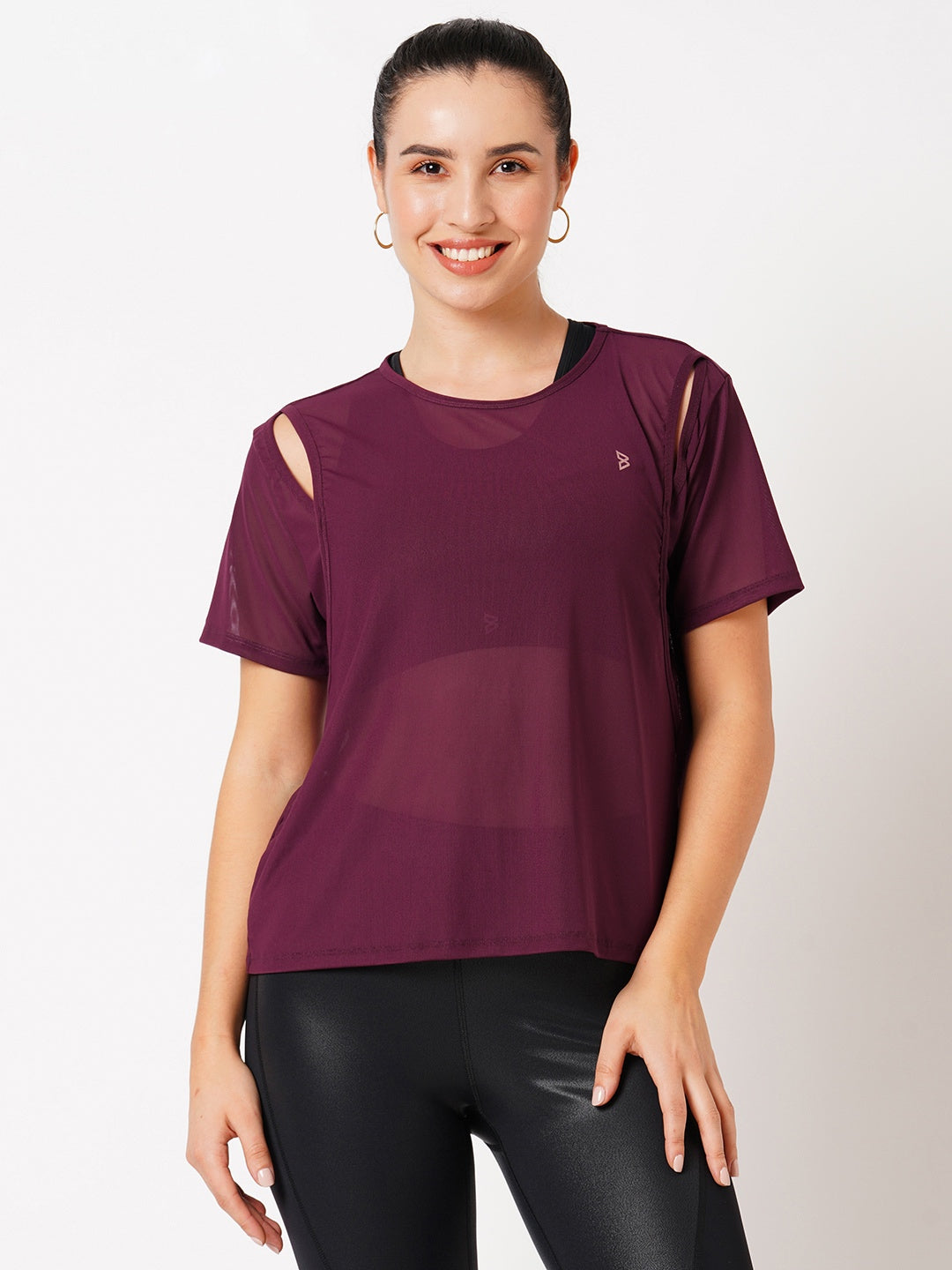Wine Cut-Out Mesh Tee