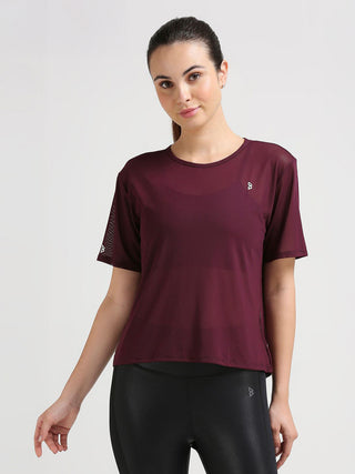 Wine Open Back Mesh Tee