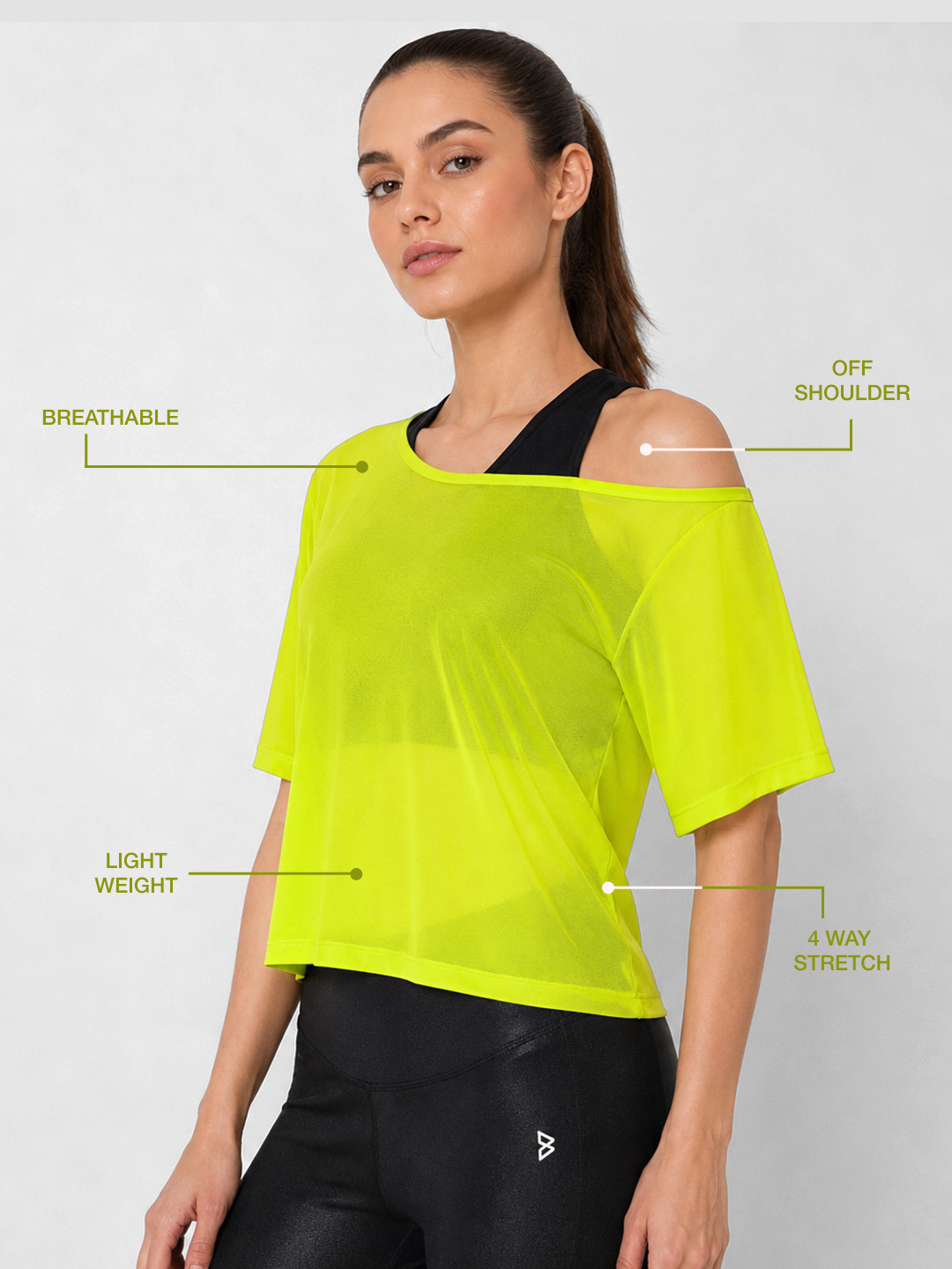 Neon Off-Shoulder Mesh Tee