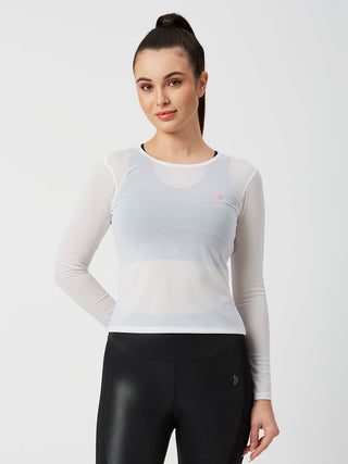 White Mesh Long Sleeve Tee