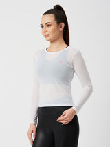 White Mesh Long Sleeve Tee
