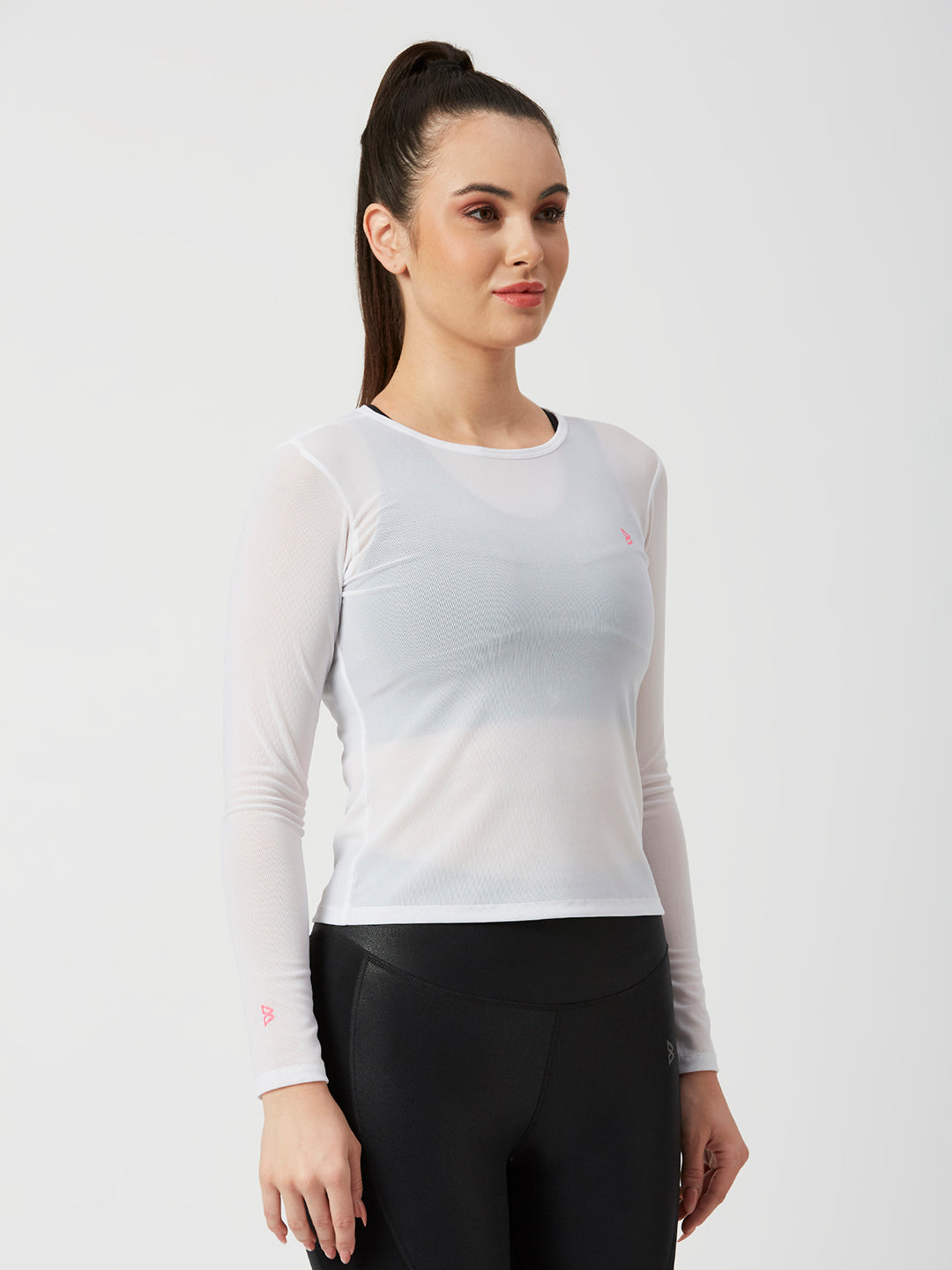 White Mesh Long Sleeve Tee