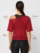 Aurora Red Off Shoulder Mesh Tee