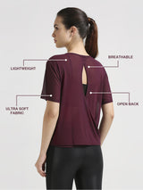 Wine Open Back Mesh Tee