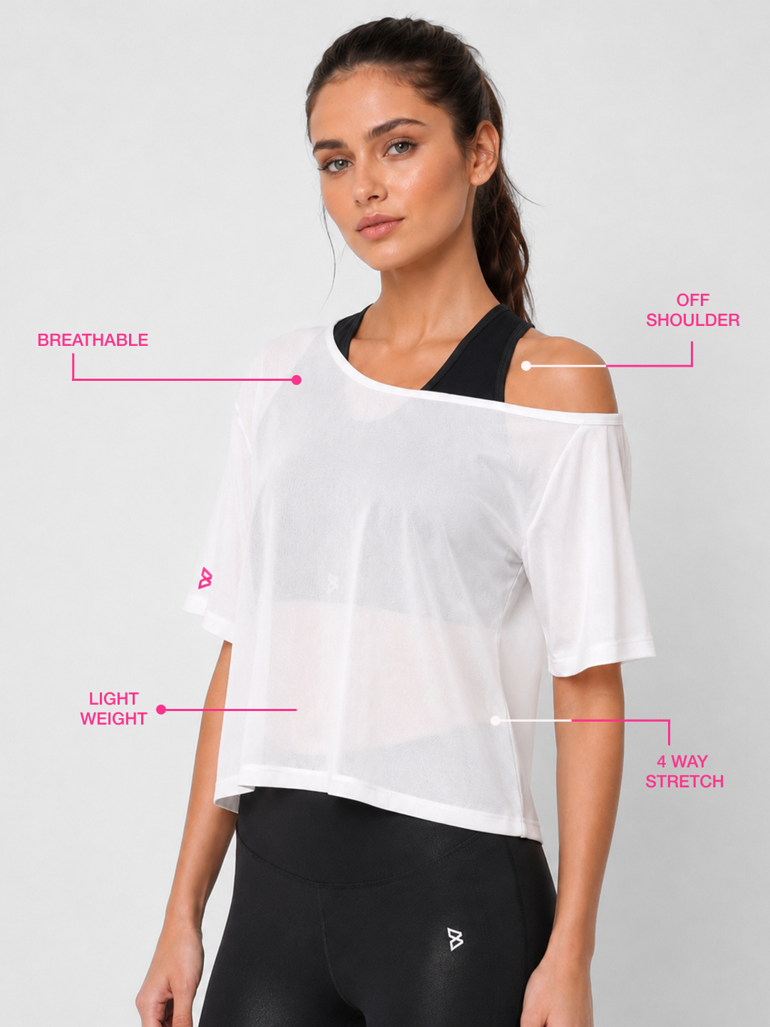 White Off-Shoulder Mesh Tee