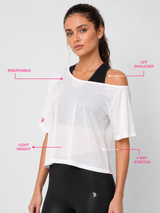 White Off-Shoulder Mesh Tee