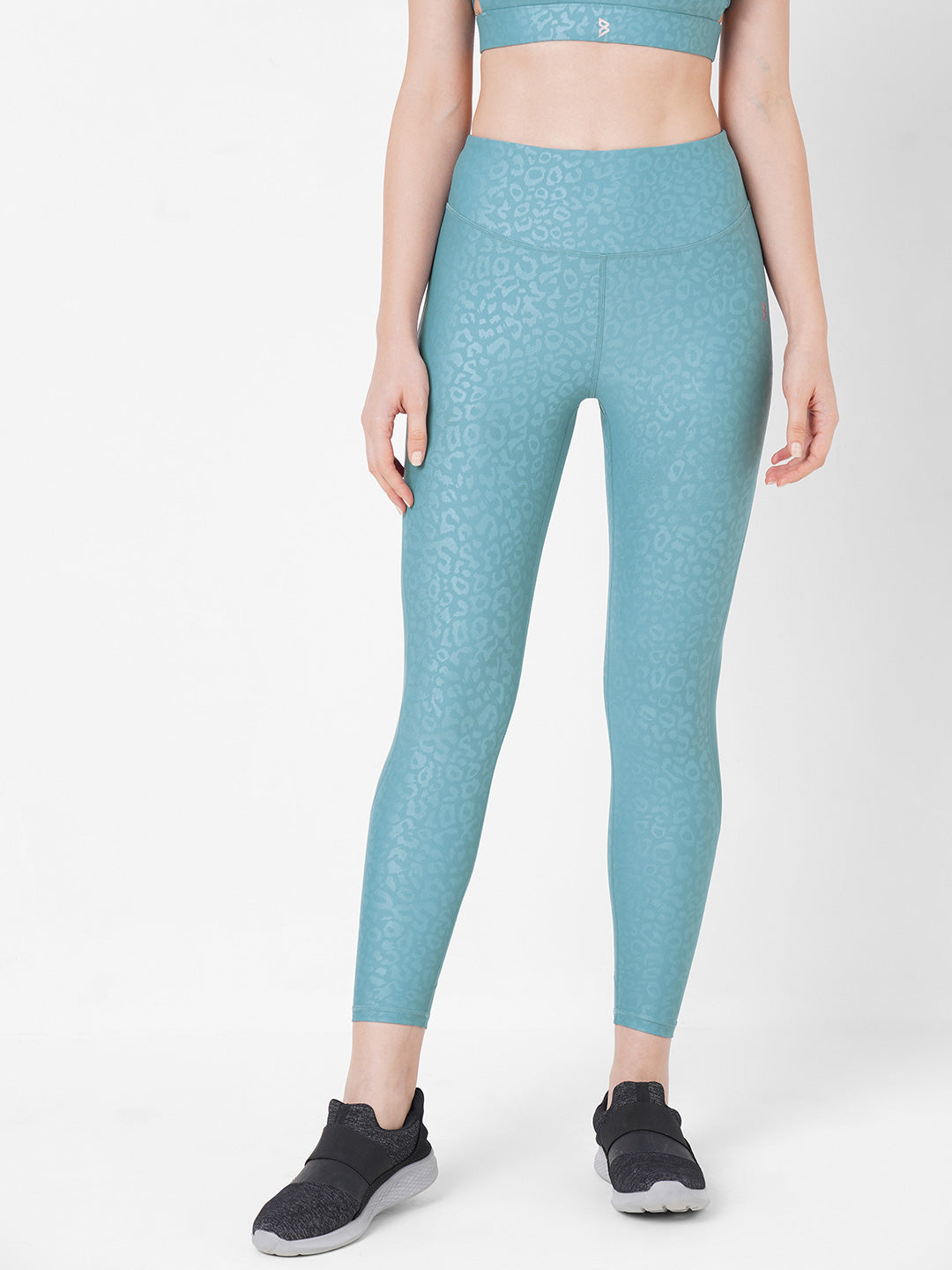 Teal Embossed Mesh High Waist Leggings boddactive.com