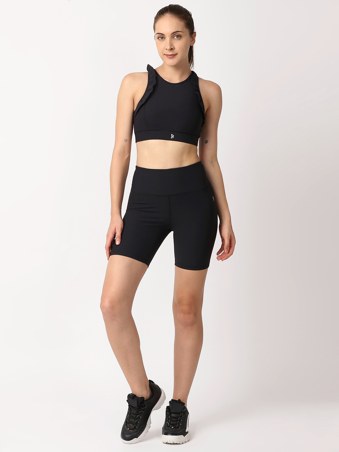 Black Ribbed High Waist Biker Shorts BODD ACTIVE