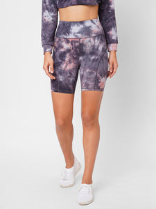 Candy Pink And Grey Tie Dye Biker Shorts boddactive.com