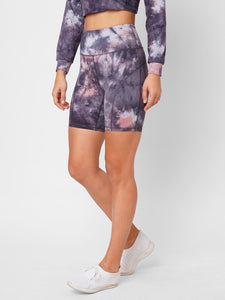 Candy Pink And Grey Tie Dye Biker Shorts boddactive.com