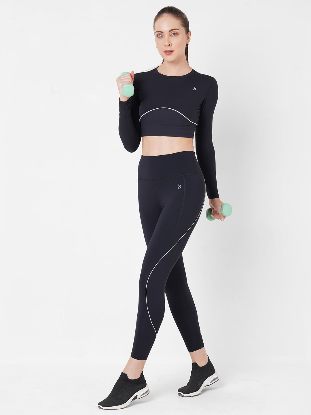 Black And Mint Endurance Full Sleeve Crop Top boddactive.com