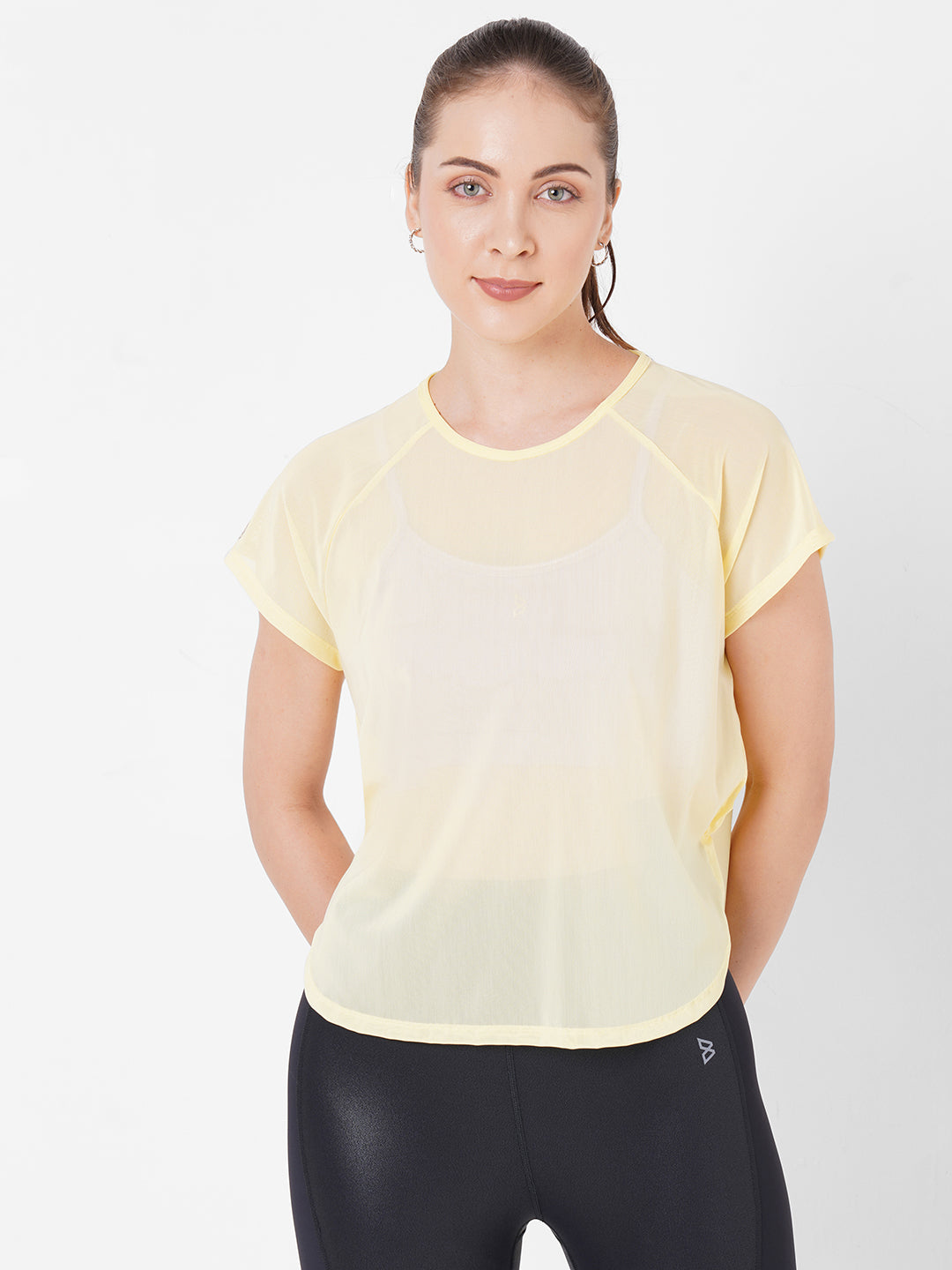 Yellow All Mesh Sheer Tee BODD ACTIVE