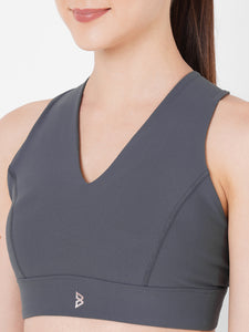 Stone Grey Ribbed Sports Bra boddactive.com