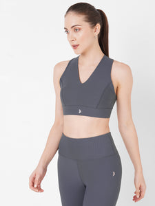 Stone Grey Ribbed Sports Bra boddactive.com