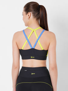 Vista Blue And Neon Colour Block Sports Bra boddactive.com