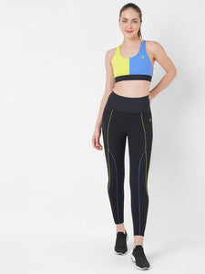 Vista Blue And Neon Colour Block Sports Bra boddactive.com