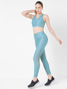 Teal Embossed Mesh High Waist Leggings boddactive.com