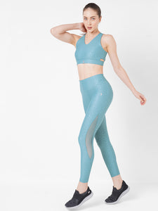 Teal Embossed Mesh Cut Out Sports Bra boddactive.com