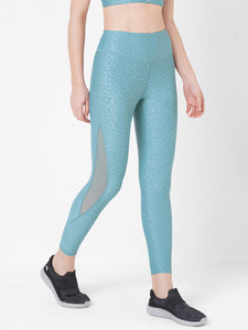 Teal Embossed Mesh High Waist Leggings boddactive.com