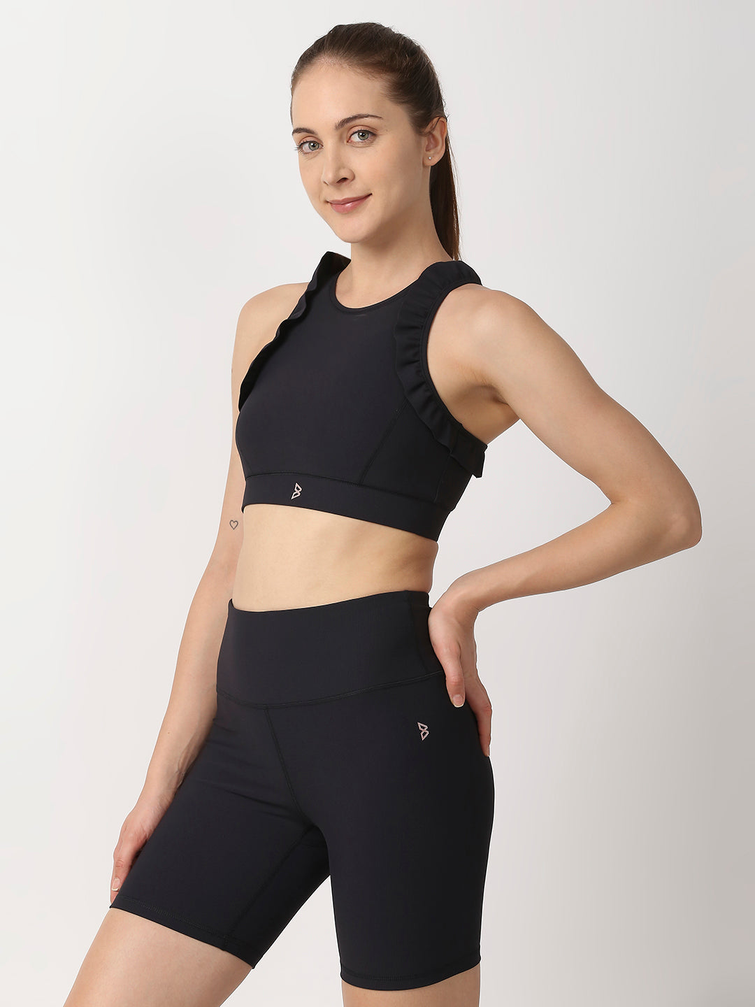 Black Ribbed Frill Sports Bra