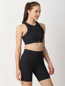 Black Ribbed Frill Sports Bra boddactive.com