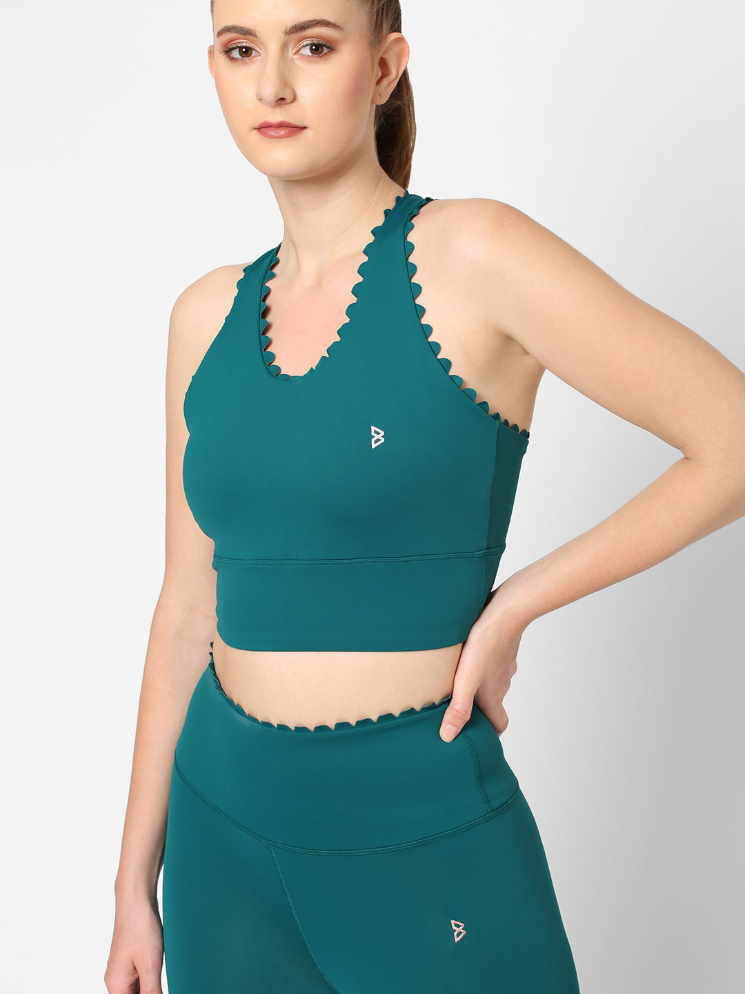 Jade Green Scallop Crop Top boddactive.com