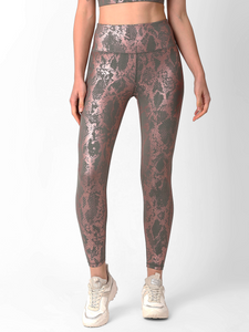 Grey And Rose Gold Metallic Snakeskin High Rise Leggings BODD ACTIVE